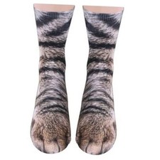 Animal Paws Socks - Novelty 3D Dog Chicken Feet Socks White Medium Tall Cat