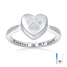 925 Sterling Silver Love Heart Urn Ring for pet Dog Cat's Ashes Keepsake Memo...
