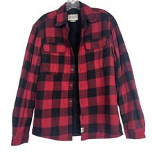 BOSTON TRADERS Sz M Men  s Shacket Sherpa Flannel Shirt Red Black Buffalo Plaid