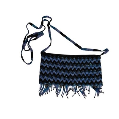 Beaded Purse Bag Chevron Purple Blue Black Crossbody BeadedStrap Handmade Fringe