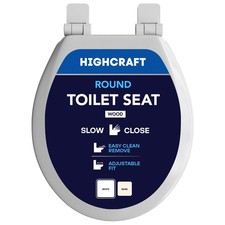 Highcraft Premium Round Toilet Seat with Slow-Close, Adjustable Hinges, Quick-Re