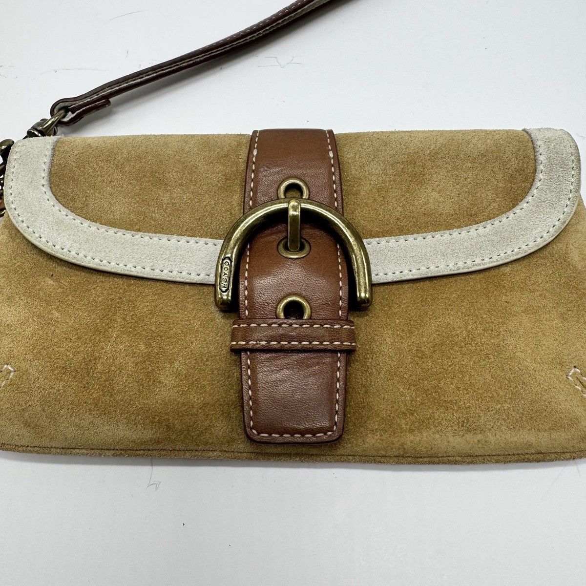COACH SOHO Suede Signature Wristlet Studded Buckle Flap With 