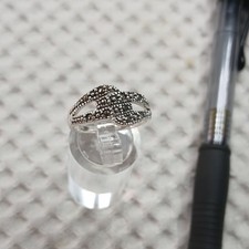 Sterling Silver 925 Marcasite Ring Decorative Design Gray Stone
