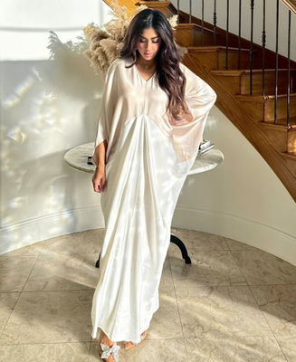 H&M Limited Edition Satin Long Kaftan V-Neck Dress Beige White Size XS/S M/L New | eBay H&M Limited Edition Satin Long Kaftan V-Neck Dress Beige White Size XS/S M/L New | eBay
