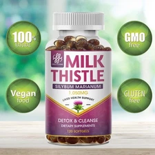 Milk Thistle (Silymarin) Extract 1050 mg liver cleanser liver detox cardio vegan