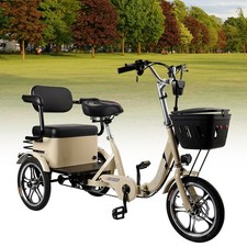 400W 48V 12A Elder Electric folding tricycle 3 wheel e-trike w/ Rear Seat Cream