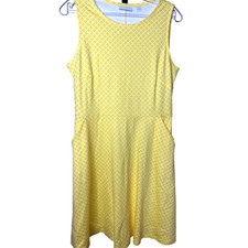 New York & Co MEDIUMYellow White Diamond Sleeveless Dress w/ Pockets 100% cotton