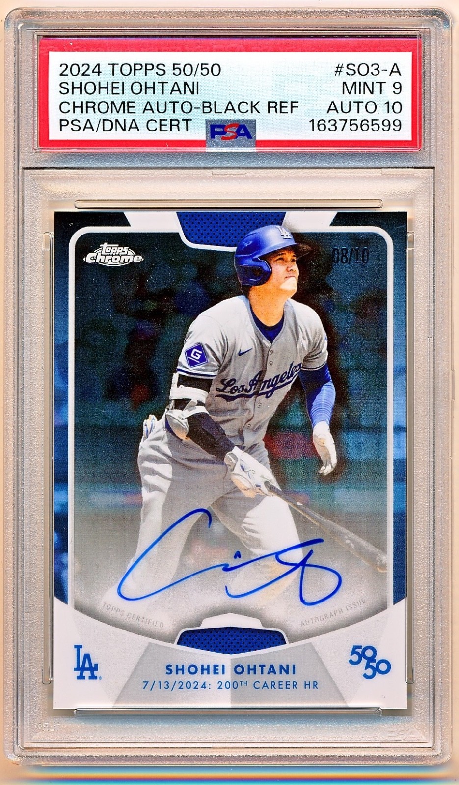 2024 Topps Shohei Ohtani 50/50 Chrome Black Refractor Auto #SO3-A (08/10) PSA 9