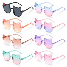 8 Pairs Kitty Sunglasses, Cute Cat Shaped Bow Frames Sunglasses, Girls Gradie...