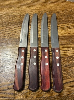 Set Of 4  Tramontina 5  Jumbo Steak Knife Wood Handle Brazil Texas Roadhouse
