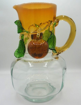 Loetz Barock Peach Fire Opal to Blue Bohemian Art Glass Pitcher w Applied Fruit