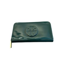 Tory Burch Wallet Amanda Green Patent Leather Zip Around Logo