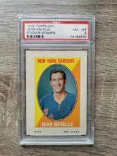 1970 71 TOPPS/OPC PSA 8 JEAN RATELLE NY RANGERS BOSTON BRUINS STICKER STAMPS