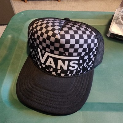 VANS Flames &  Checker Logo Hat Black / Silver Snapback Mesh Trucker