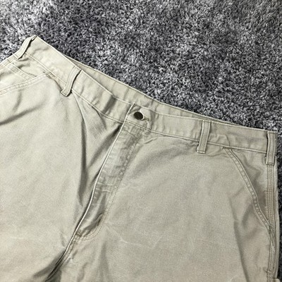 Carhartt Pants Mens 42x34 Beige Canvas Dungaree Fit Carpenter Workwear B11 DES