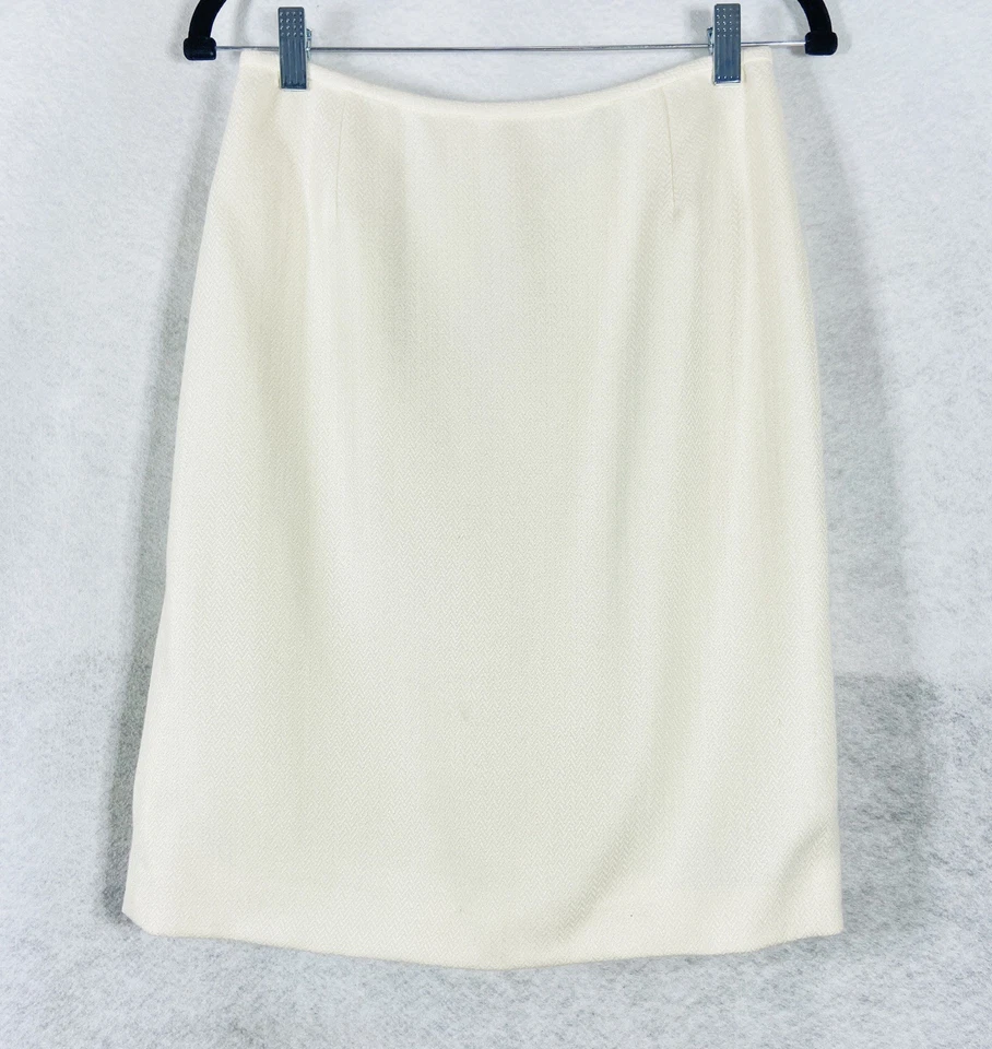 Tahari Asl 2 piezas Falda Traje Para Mujer Pequeño 4P Marfil Blazer Botones Mezcla Lana Nuevo Foto 4 de 4