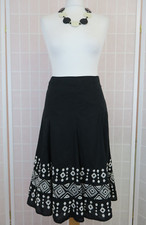 M S Skirt Size 10 Black White Embroidered Indian Cotton Midi Lined Flaws