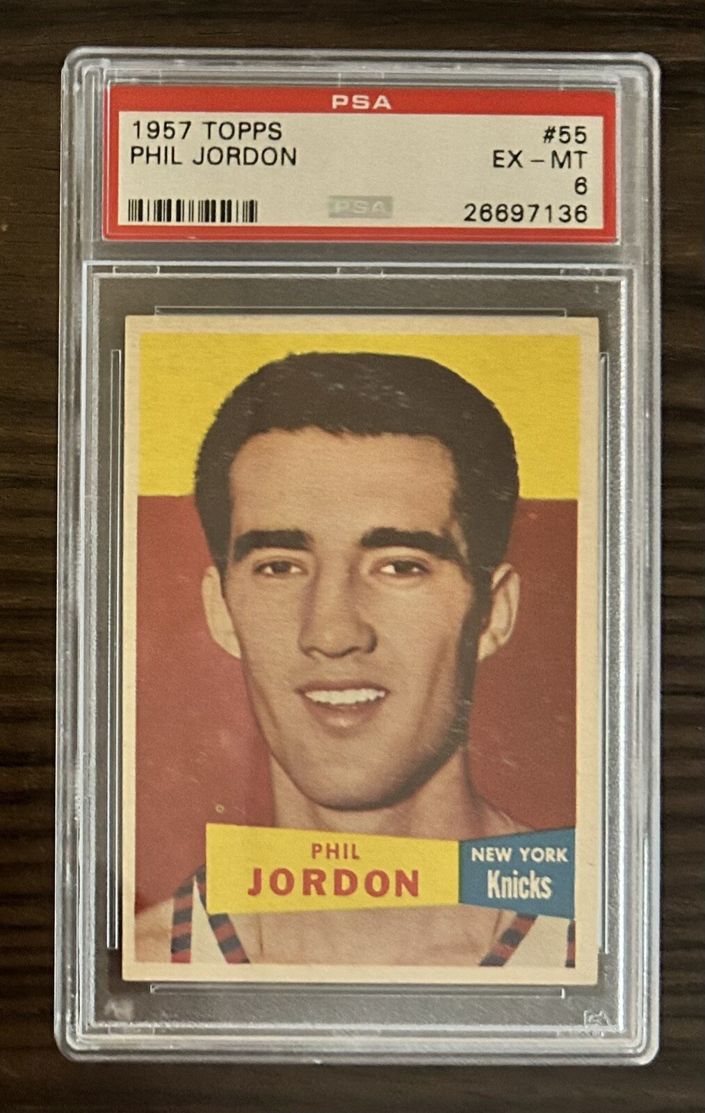 1957 TOPPS #55 PHIL JORDON ROOKIE NEW YORK KNICKS PSA 6