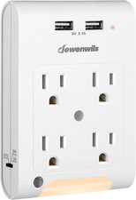 4-Outlet Extender, Wall Outlet Adapter with 2 USB Ports 3.1A Total , Light Senso