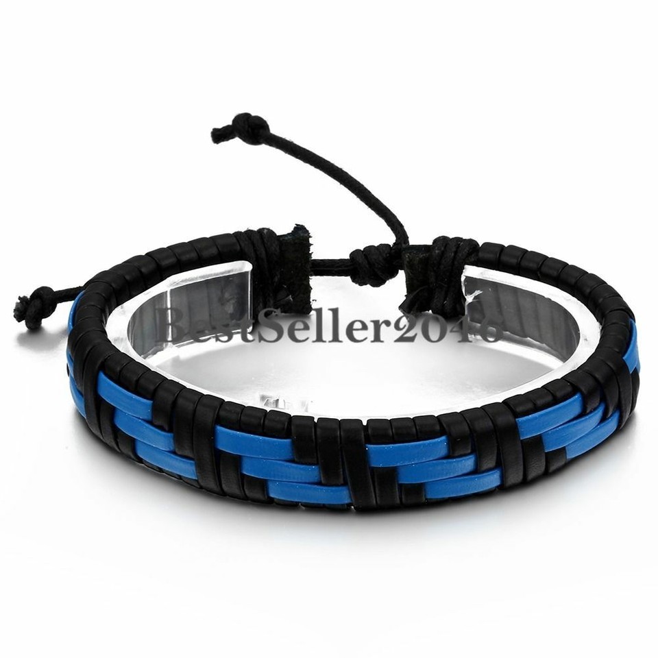 Handmade Mens Cool Multi-Color Surfer Hemp Leather Braided Bracelet Bangle Cuff