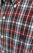 Vtg 90s RALPH LAUREN Men's S Red Green SEERSUCKER Tartan Plaid Shirt EUC RARE 