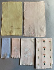 6 Antique Fingertip Tea Towels - Appliqu d Embroidered