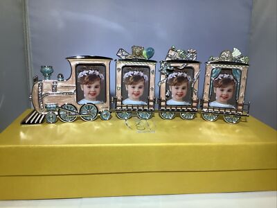 NEW COSMO COLLECTION BABY GIRL NURSERY PINK/BLUE ENAMEL TRAIN FRAME SWAROVSKI