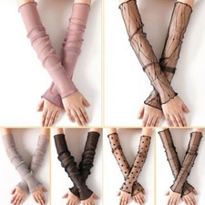 Women Mesh Lace Long Fingerless Gloves Breathable Sun UV Protection Arm Sleeves