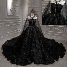 Sparkly Glitters Black Wedding Dresses Sweetheart A Line Princess Bridal Gowns