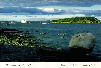 Vintage Postcard 4x6- Balanced Rock, Bar Harbor Shore Path 1960-80s