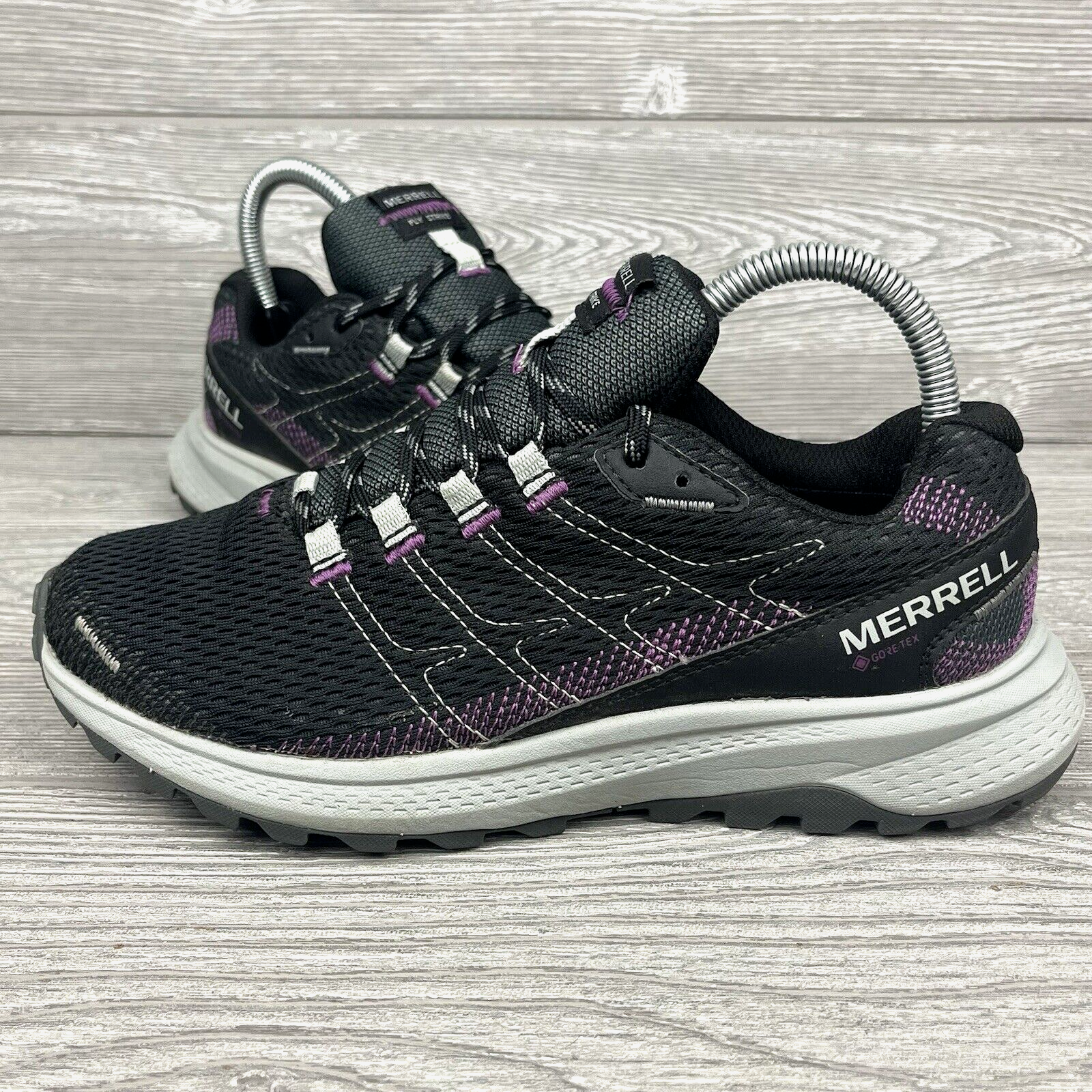 Scarpe da trekking Merrell Fly Strike GTX da donna taglia 7 nere viola a rete trail