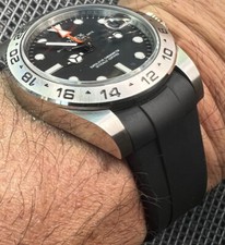 21mm BLACK Caoutchouc Vulcanized rubber Strap Fits 42mm ROLEX Explorer II Watch