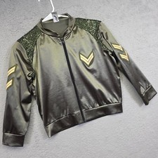Weissman Jacket Childrens L Green Raglan Bomber Dance Costume Sequin Satin