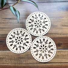 Pack of 3 Wooden Basket Bases/Bottoms with Holes for Pine Needle Baskets