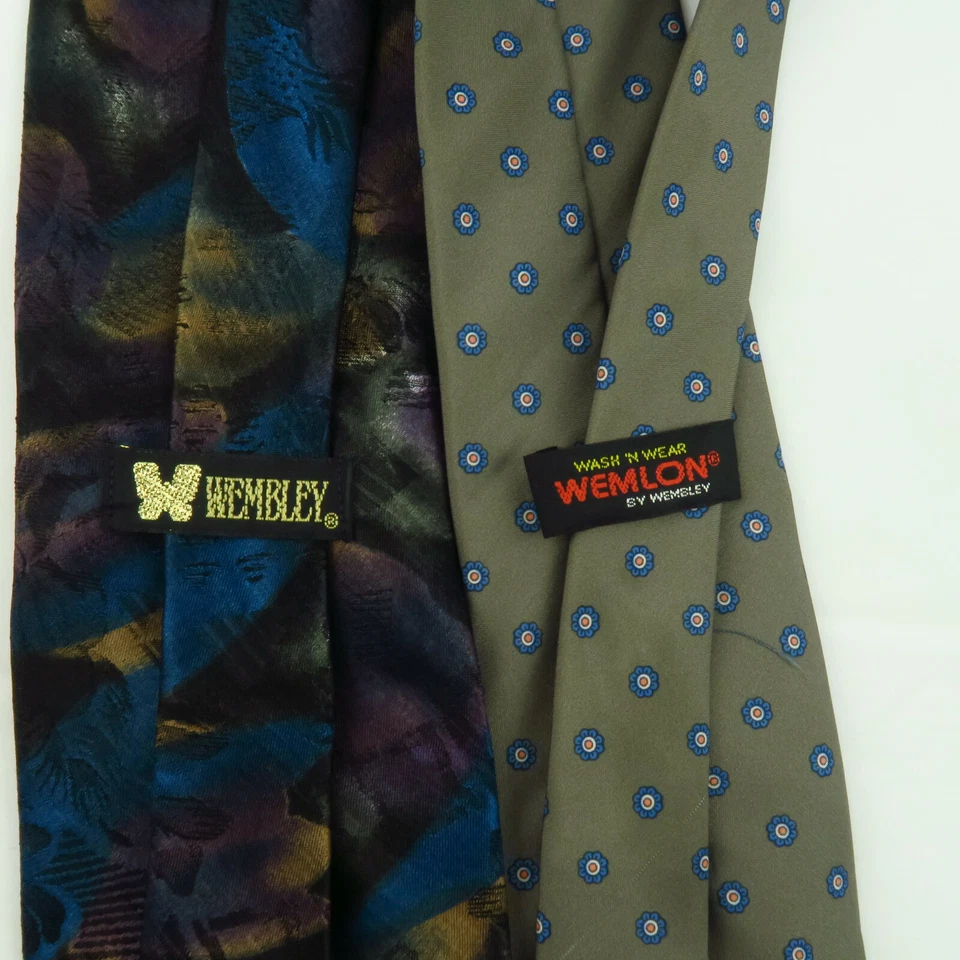 Vintage Pair of Wembley Ties Abstract Floral Geometric Mens Necktie Wemblon USA - Image 4 of 4