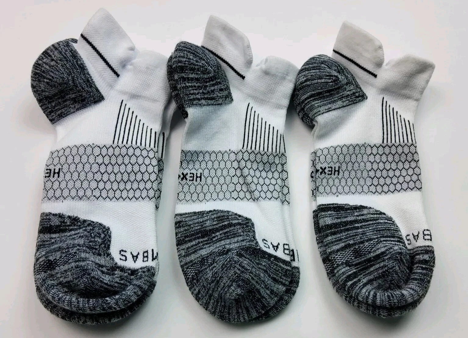 Bombas Hex-Tec Athletic Ankle Socks Lot Of 3 White Size L (All Labeled Lefts)