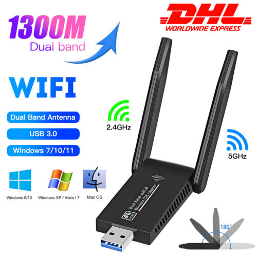 Adaptador WiFi 1300 Mbps USB 3.0 Dual 2.4/5.8GHz Banda WLAN Stick para PC Windows DE - Imagen 1 de 14