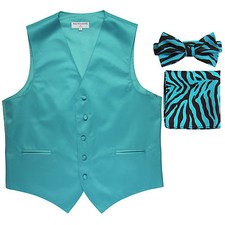 New Men's Formal Vest Tuxedo Waistcoat blue ZEBRA Bowtie  Hankie wedding prom