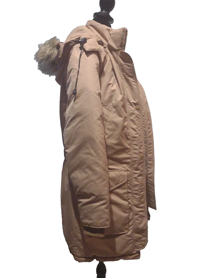 Snozu Down Feather Hooded Puffer Jacket Ski Coat Faux Fur Womens Sz S Tan Brown - Image 2 of 4