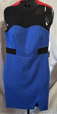 Kensie XS Dress Blue Black Textured Colorblock Sleeveless Sheer Inset Dress