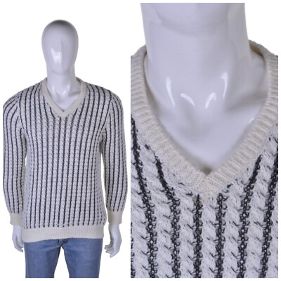 Vintage Aran Pullover M Grob Zopfmuster Arran Angler V-Ausschnitt