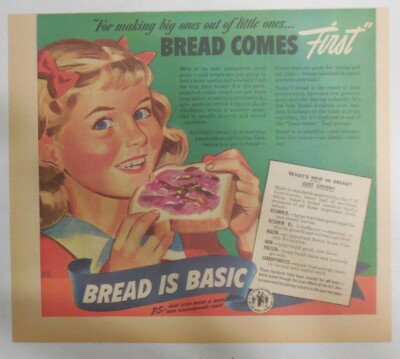 World War 2 Bread Is Basic Ad: Bread Comes First ! 1940's Size: 8.5 x ...