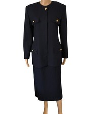 vtg Giorgio Sant Angelo Collectible Gold Wool Skirt Suit Sz 8 Navy Blue EUC