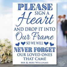 Sign a Heart Memory Remembering loved ones Wedding Table Sign Decoration Card A4