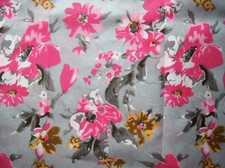 3 Yards Pink Brown Flowers on Gray Woven Cotton Fabric 112" X 44"