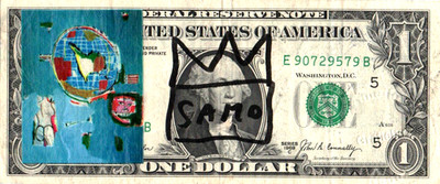 Jean Michel Basquiat  1 Dollarnote Original SIGNIERT + SKIZZIERT + US - Stempel