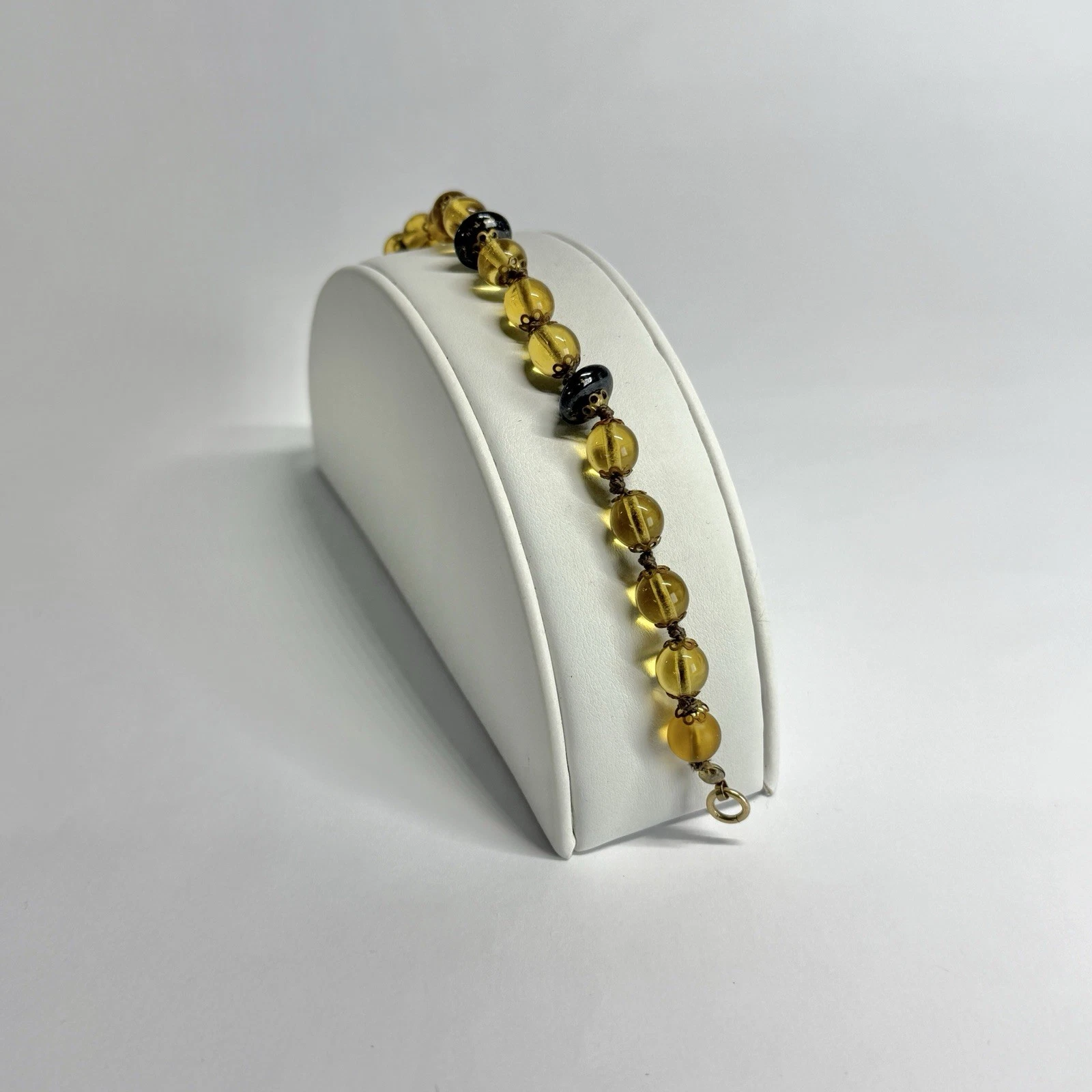 Italian Murano Amber Art Glass Bead Vintage Bracelet Jewelry N259