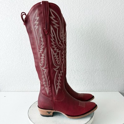 Lane MONICA Knee High Cowboy Boots Red Leather Western Lace Up