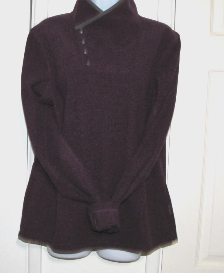 WHITE SIERRA Purple Textured-Fleece Top Pullover Long Sleeve Snap Collar  Wm's L - Image 2 of 4