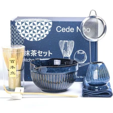 7pcs Matcha Whisk Set with 18oz Spout Bowl, Japanese Tea Ceremony Kit, Natura...